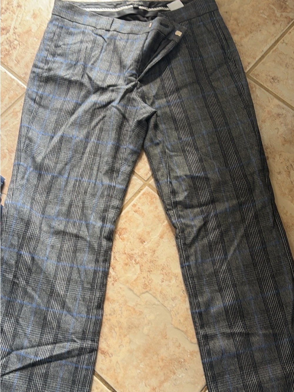 Banana Republic Gray Plaid Dress Pants with Blue Windowpane